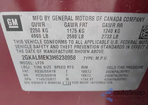 2017 GMC Terrain Sle-1 из США, поврежденный, VIN 2GKALMEK3H6230958